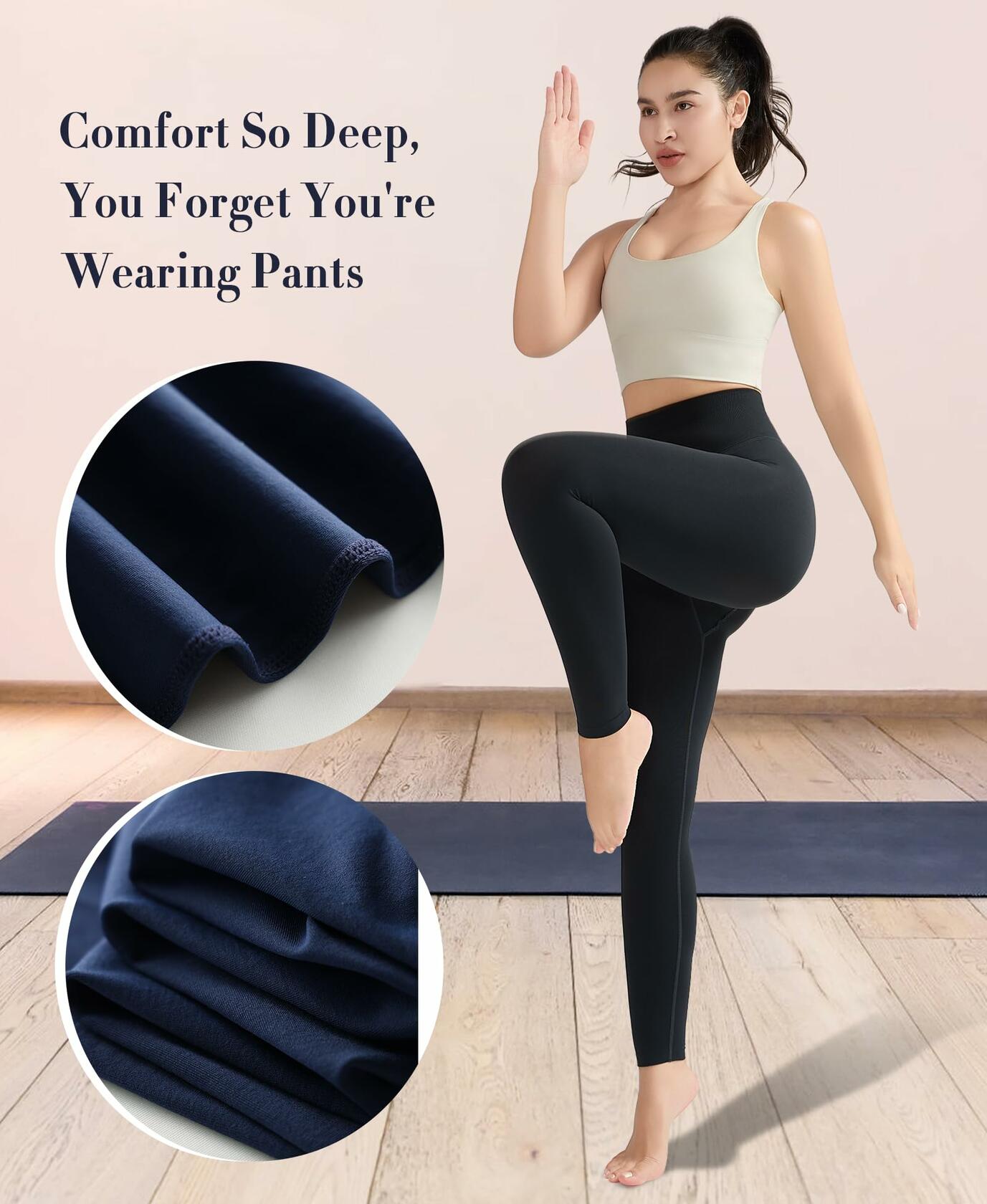 LUMIVAE High Waisted Tummy Control Butt Scrunch Leggings Naval Academy Size S